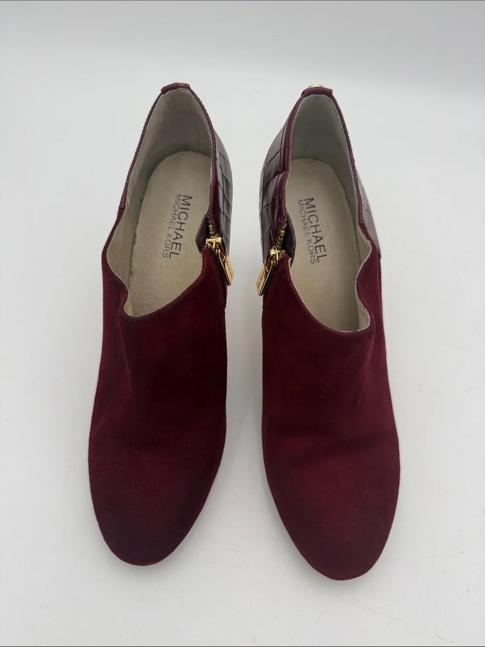 Michael Kors Wine Suede & Croc-Embossed Ankle Booties women 9M casual event Y2K